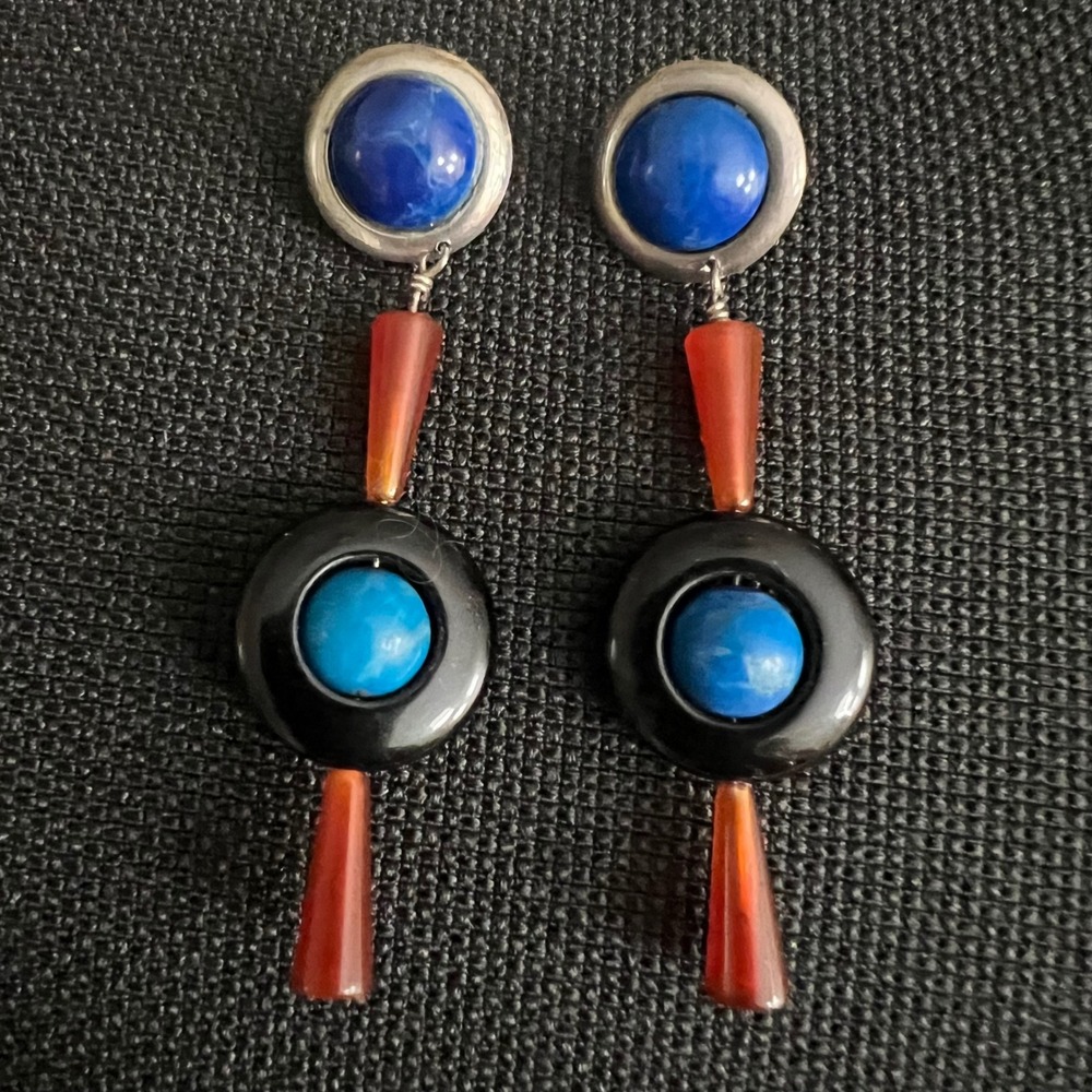 Vintage Signed Sterling Silver Modernist Earrings 45g Geometric Statement